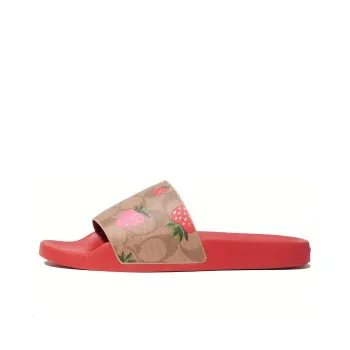 COACH Rubber Sole Abrasion Resistant Slide Slippers Women's Strawberry Red