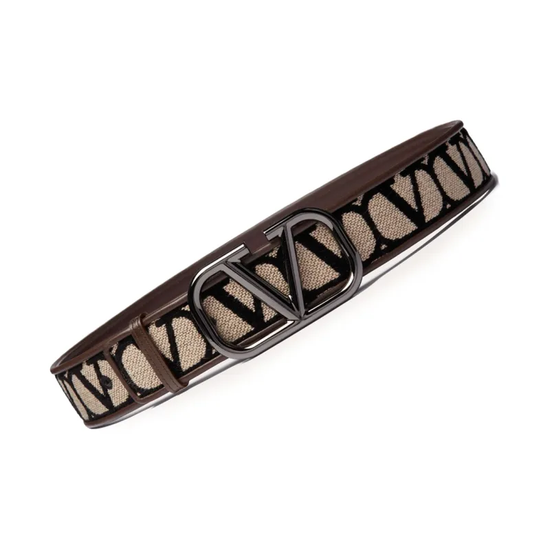 Valentino Letter Logo Leather Belts Men's Brown Width: 4CM-2