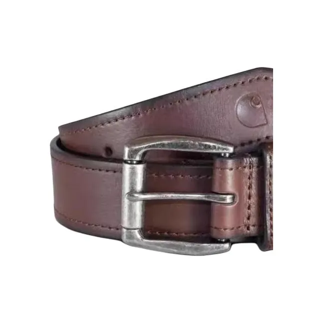 Carhartt Logo Carving Pin Buckle Leather Belts Men's Brown-1