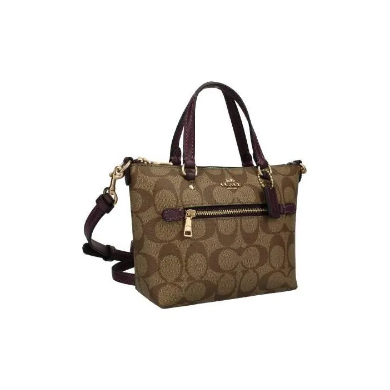 COACH Gallery Canvas With Leather Tote Bag Shopping Bag Handbag Shoulder Bag Crossbody Bag Mini Women's Khaki & Purple-4