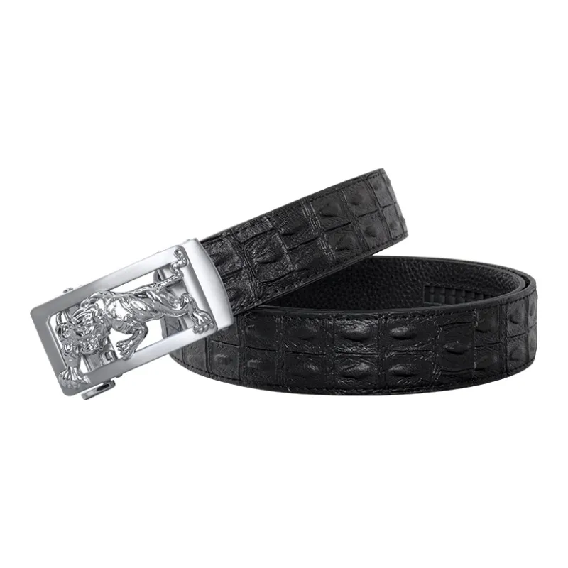LUCKY LION Crocodile Pattern Belted Casual Automatic Buckle Top Grain Cow Leather Belts Men's-15