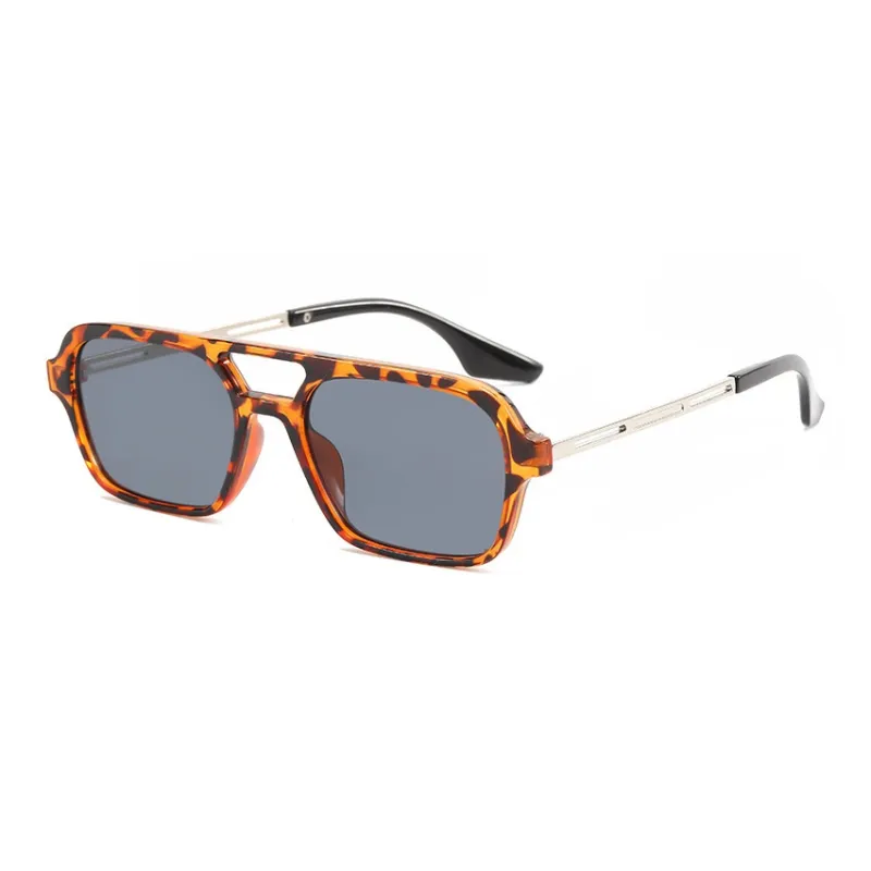 SOMAN Metal Aviator Sunglasses Unisex Black Gray Leopard Print Orange Transparent-8