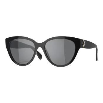 CHANEL Plate Frame Cat Eye Sunglasses Women's Black