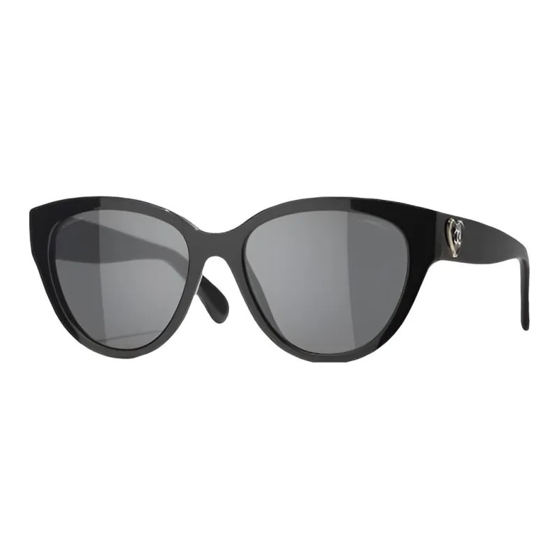 CHANEL Plate Frame Cat Eye Sunglasses Women's Black-0