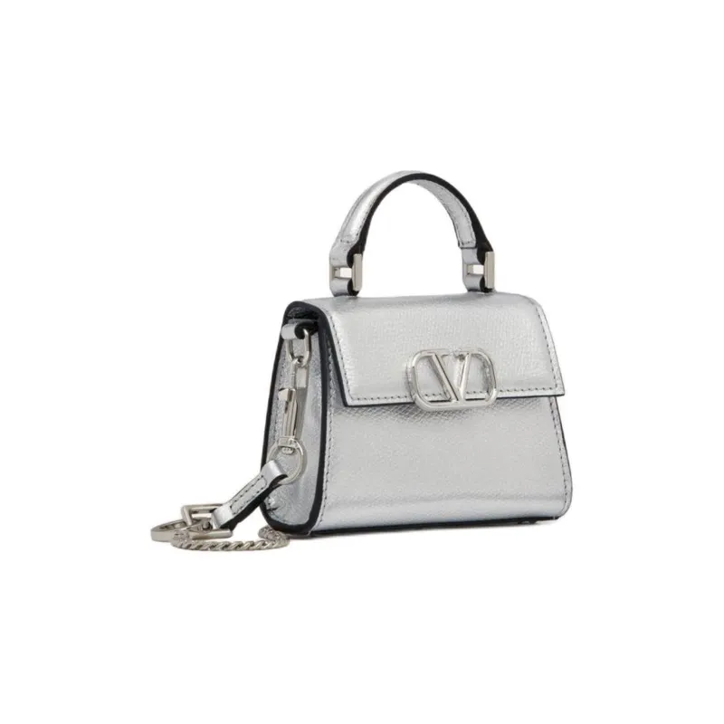 Valentino VSLING Grain Cow Leather Shoulder Bag, Crossbody Bag, Handbag Micro Women's Silver-1