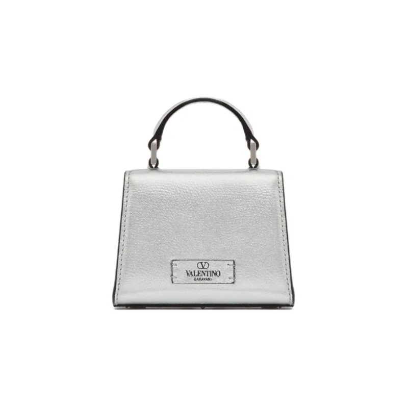 Valentino VSLING Grain Cow Leather Shoulder Bag, Crossbody Bag, Handbag Micro Women's Silver-3