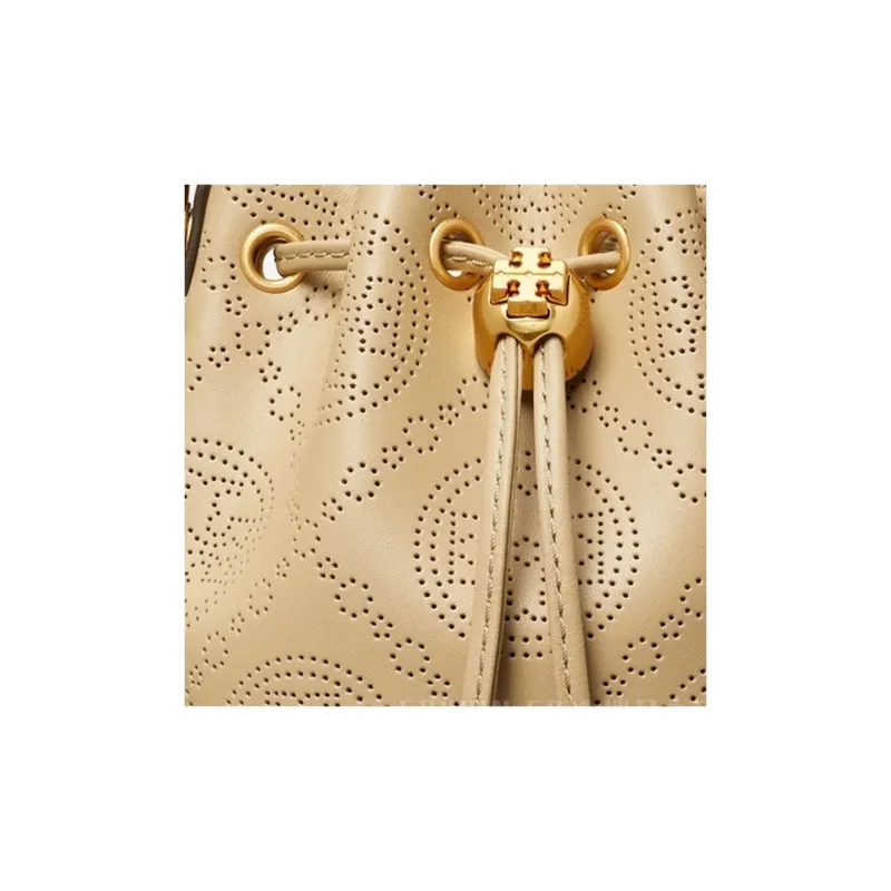 TORY BURCH T Monogram Cow Leather Bucket Bags Shoulder Bag Crossbody Bag Handbag Mini Women's Almond Pink-4