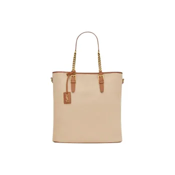 SAINT LAURENT Leather Tote Bag, Shopping Bag, Handbag Women's Desert Dust Tone With Brick