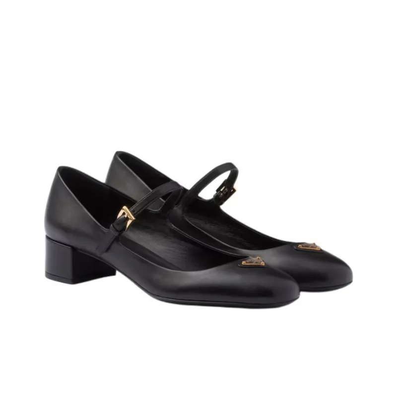 PRADA Chunky Heel Mary Jane Shoes 3.5cm Women's Black-2