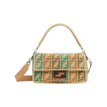 FENDI Raffia Straw Bag Shoulder Bag Crossbody Bag Handbag Large Size Men's Beige Spelled With Multiple Colors