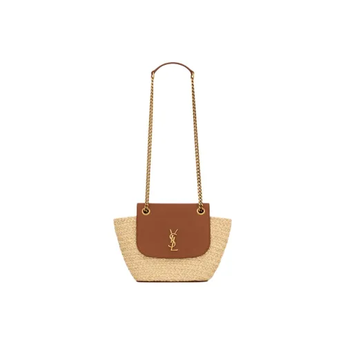 SAINT LAURENT Raffia With Calfskin Crossbody Bag Shoulder Bag Women's Natural & Brick Red