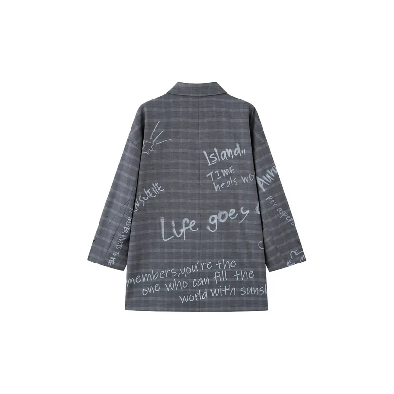 ZHOUMIAO Business Suit Women's Gray Plaid With Graffiti-1
