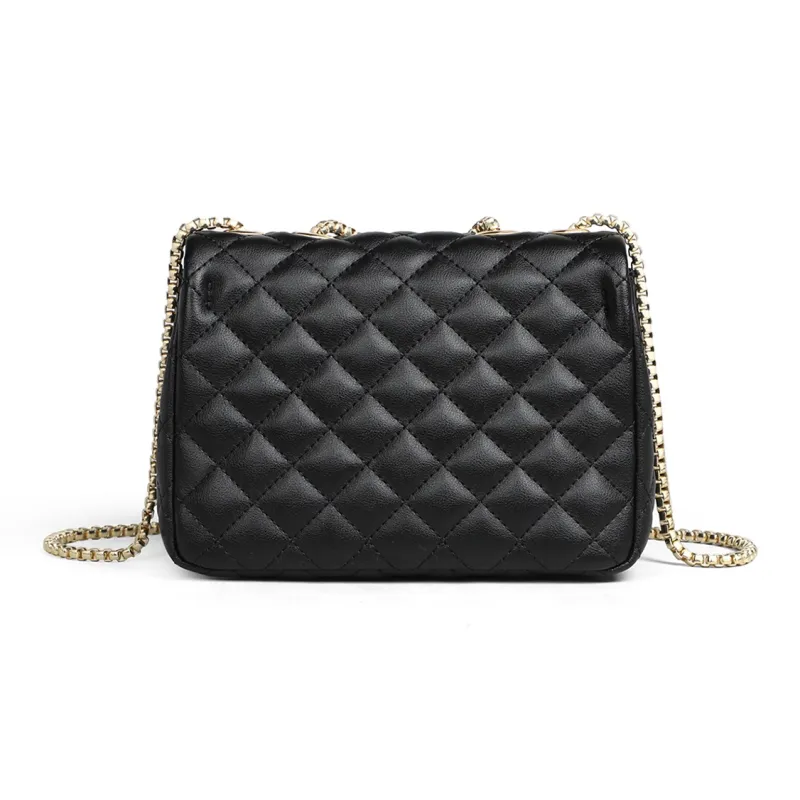C°BANNER Cow Leather With Synthetic Leather One Shoulder Crossbody Small Square Bag Regular Women's Black-5