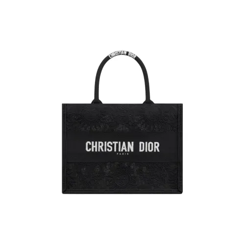 DIOR BookTote Embroidery Tote Bag Shopping Bag Handbag Medium Size Women's Black