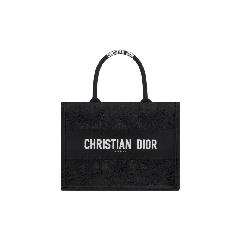 DIOR BookTote Embroidery Tote Bag Shopping Bag Handbag Medium Size Women's Black-0