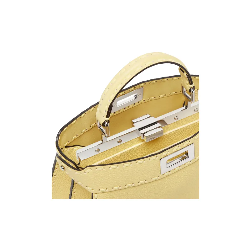 FENDI Peekaboo ISeeU Calfskin Shoulder Bag Crossbody Bag Handbag Small Size Women's Yellow-4