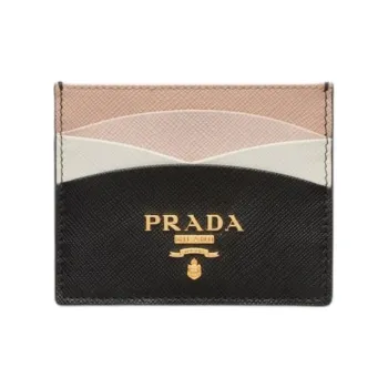 PRADA Saffiano Leather Card Holder Women's Black With Light Pink