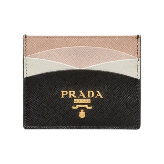PRADA Saffiano Leather Card Holder Women's Black With Light Pink-0
