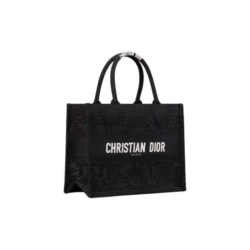 DIOR BookTote Embroidery Tote Bag Shopping Bag Handbag Medium Size Women's Black-1