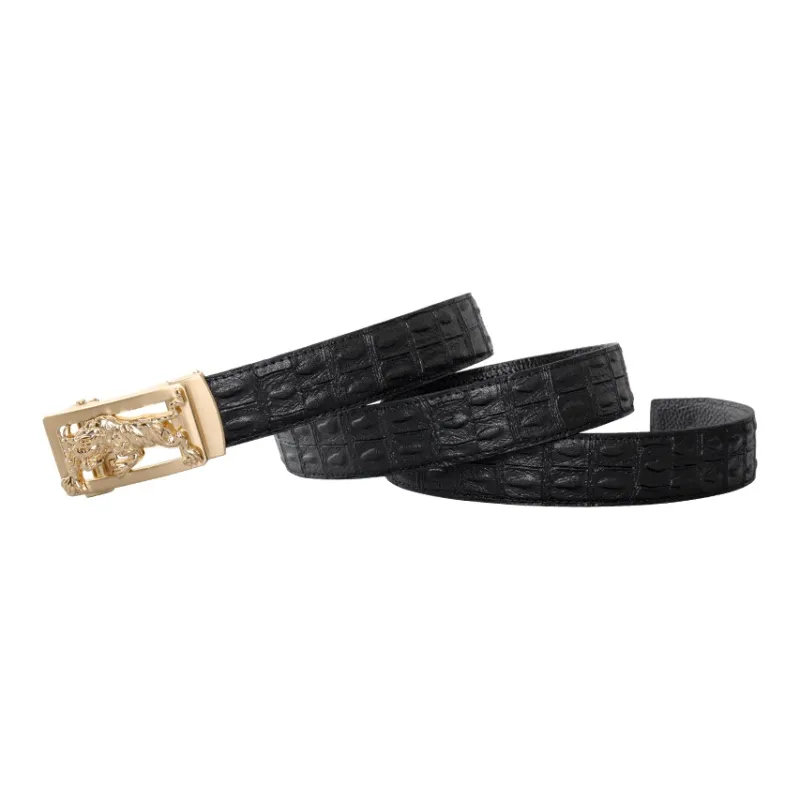 LUCKY LION Crocodile Pattern Belted Casual Automatic Buckle Top Grain Cow Leather Belts Men's-2