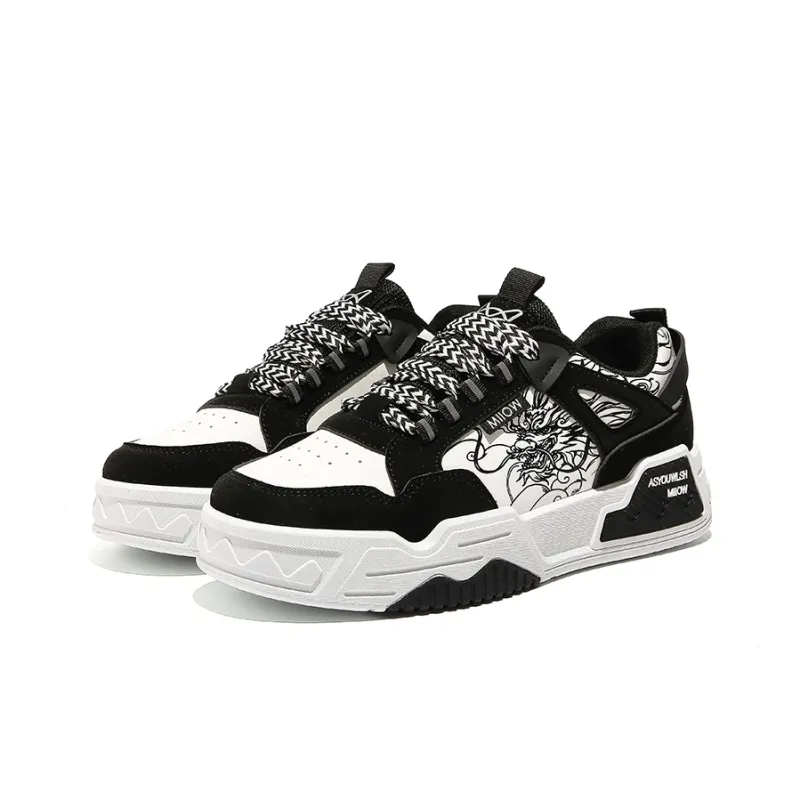 MIIOW Trend Party Series Skateboard Shoes Unisex Low Top Black White/Blue White/Burgundy-4