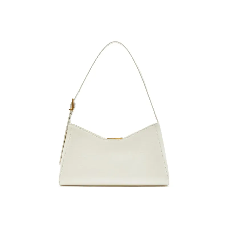 Staccato Cow Leather Handbag, Shoulder Bag Regular Women's Elegant White/Luxurious Black-2