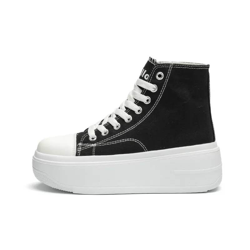 Nrillo Anti Slip And Wear Resistant Height Increasing Mid Top Canvas Shoes Unisex Black White-0