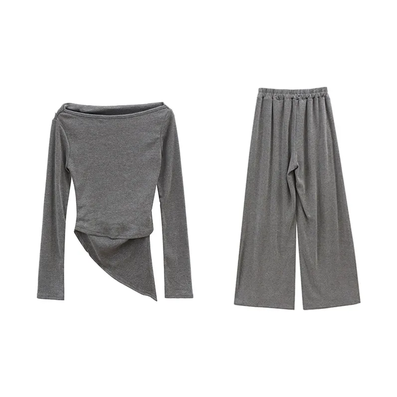 MIMOSA CHUR Knitted Fabric Long-Sleeved Loose Fit Top Comfortable Soft Pants Set Women's-4