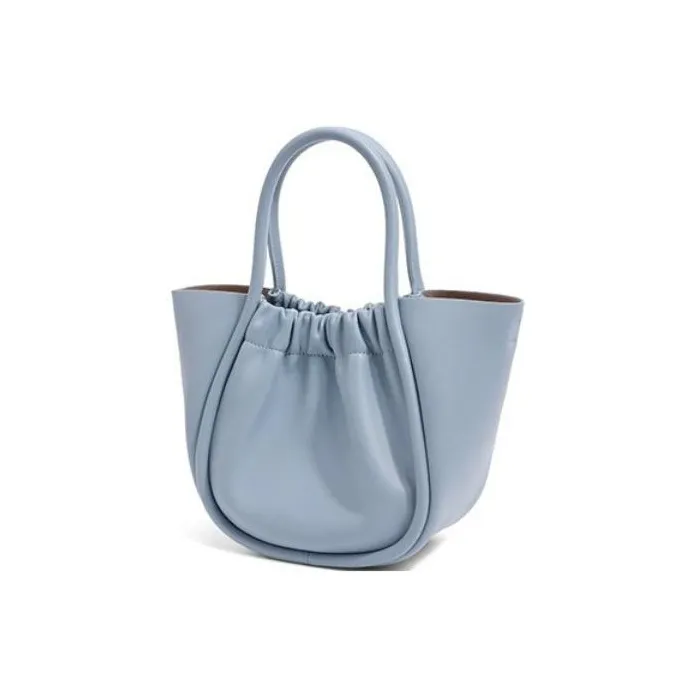 BELLE Cow Leather Tote Bag Shopping Bag Handbag Medium Size Women's Blue-1