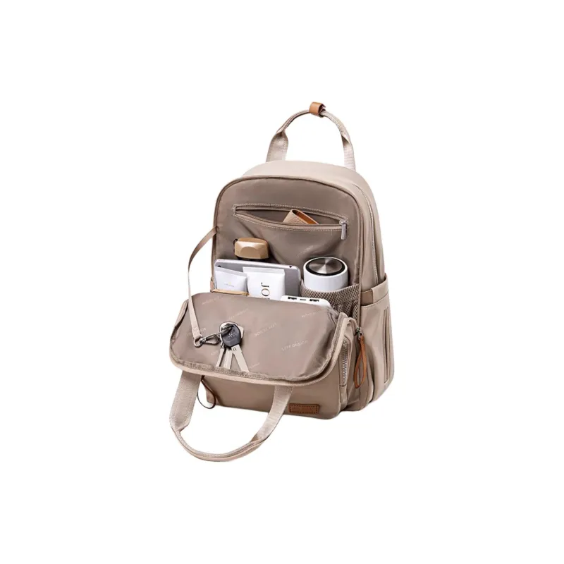 LEFF Nylon Fabric Baby And Mom Backpack Large Size Women's Milk Tea Apricot-4