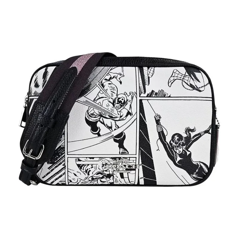 COACH Marvel Collaboration Jes Leather Camera Bags Crossbody Bags Shoulder Bags Women's Black White-1