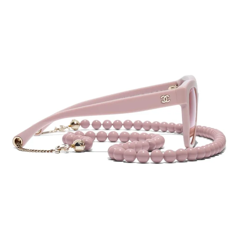 CHANEL Acetate Irregular Shape Sunglasses Women's Pink-3