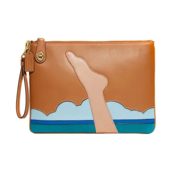 COACH Tom Wesselmann Collaboration Wristlet Leather Clutch Large Size Unisex Brown