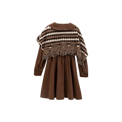 Pit Long-Sleeved Dresses Women's Light Coffee