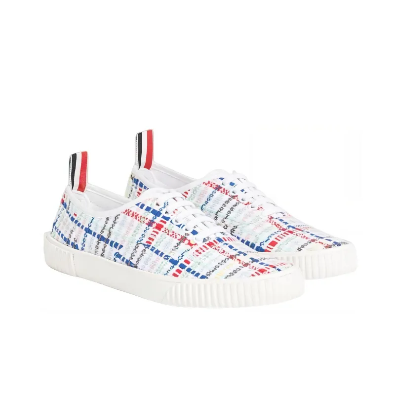 THOM BROWNE· Low Top Stylish Skateboarding Shoes Women's White Blue Red-1