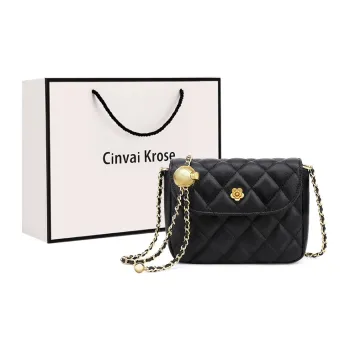 CinvaiKrose Cow Leather With Microfiber Shoulder Bag Crossbody Bag Small Square Bag Small Size Women's Ecru/Black