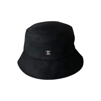 CHANEL Viscose Mulberry Silk Cotton Bucket Hats Women's Black