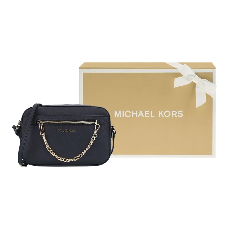 Michael Kors Jet Set Large Zip Chain Crossbody Bag Shoulder Black Leather Gold-11