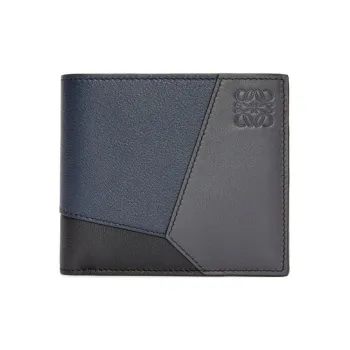 LOEWE Puzzle Calfskin Coin Purses Wallets Men's Dark Marine Blue With Anthracite Accents