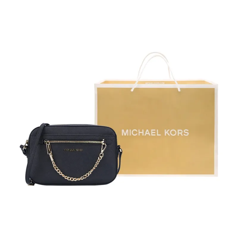 Michael Kors Jet Set Large Zip Chain Crossbody Bag Shoulder Black Leather Gold-9