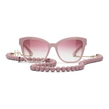 CHANEL Acetate Irregular Shape Sunglasses Women's Pink