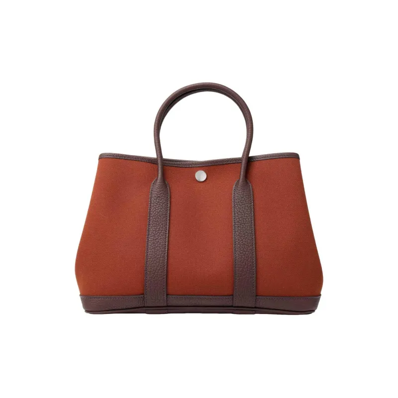 HERMES Garden Party Canvas With Negonda Calfskin Garden Bag Canvas Bag Handbag Regular Women's Burgundy-1