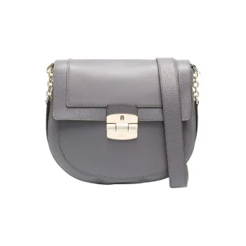 Furla Club 2 Grain Calfskin Saddle Bag, Shoulder Bag, Crossbody Bag Women's Gray