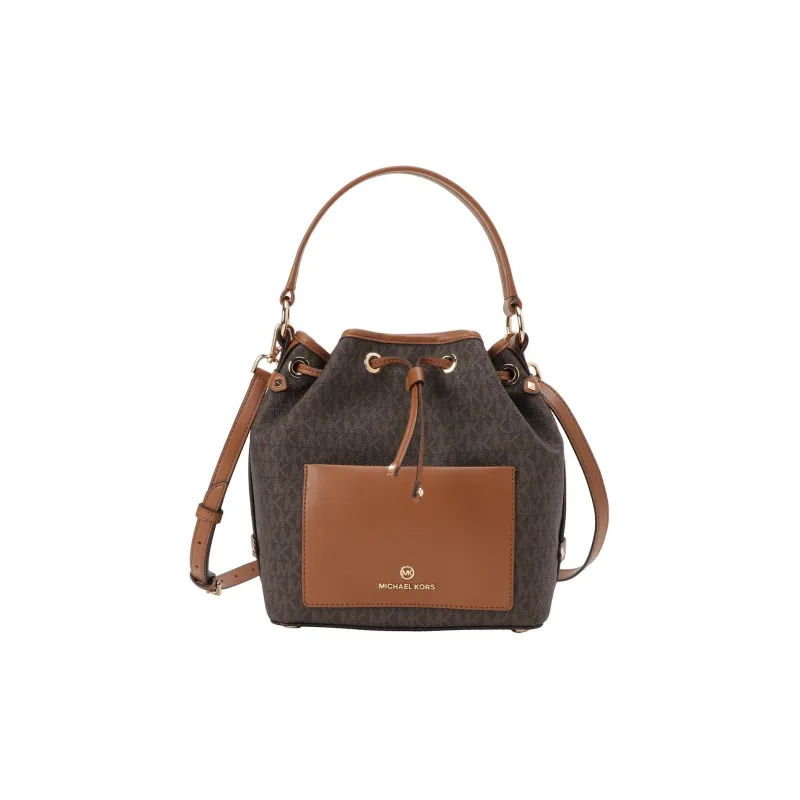 MICHAEL KORS Canvas With Leather Bucket Bag, Shoulder Bag, Crossbody Bag, Handbag Medium Size Women's Brown-4