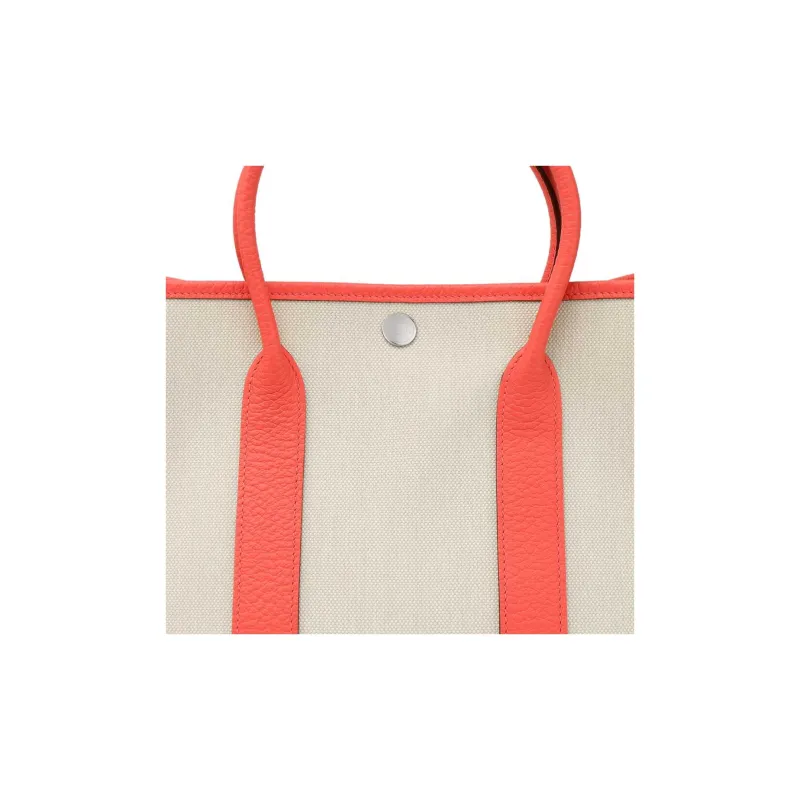 HERMES Garden Party Canvas With Leather Garden Bag Canvas Bag Handbag Women's Orange & Ecru-7