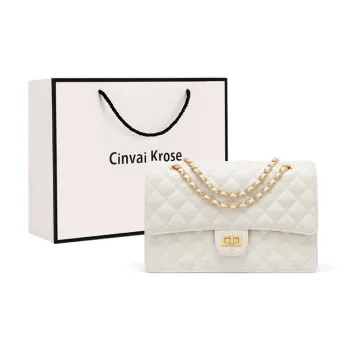 CinvaiKrose Cow Leather Synthetic Leather Combo Shoulder Bag Crossbody Bag Shoulder Bag Medium Size Women's Black/Ecru