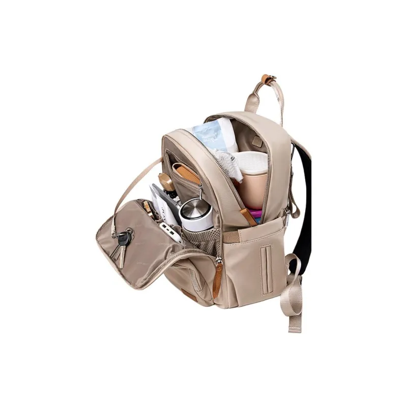 LEFF Nylon Fabric Baby And Mom Backpack Large Size Women's Milk Tea Apricot-6
