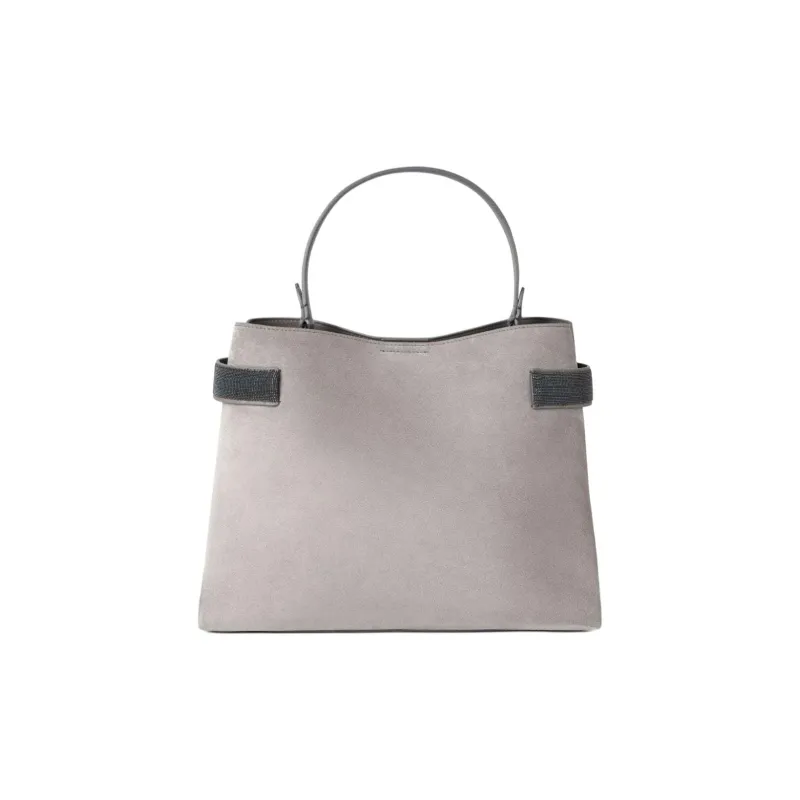Brunello Cucinelli Monili Leather Tote Bag Shopping Bag Shoulder Bag Handbag Women's Gray-1