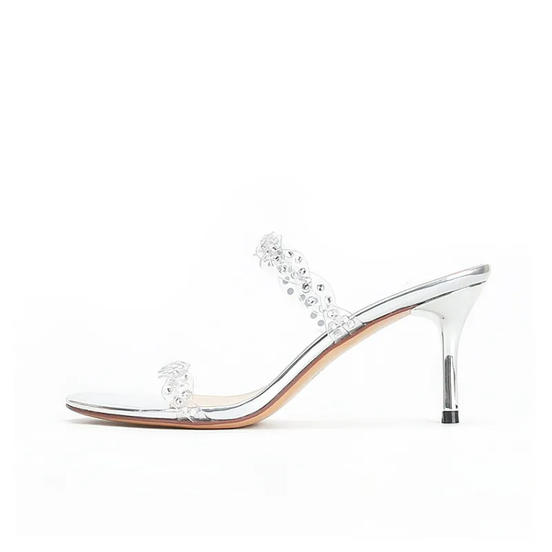 CHRISTINE SHEII Siu Siu Slide Slippers 6cm Women's Silver-0