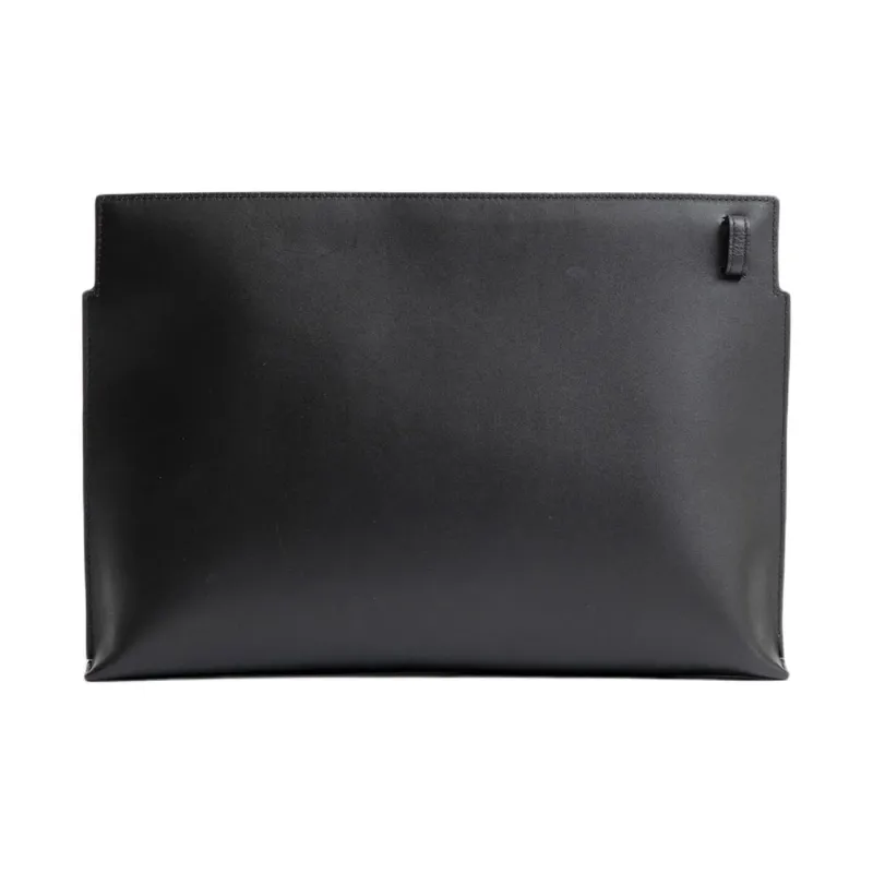LOEWE T Pouch Bag Cow Leather Clutch Small Size Women's Black-3